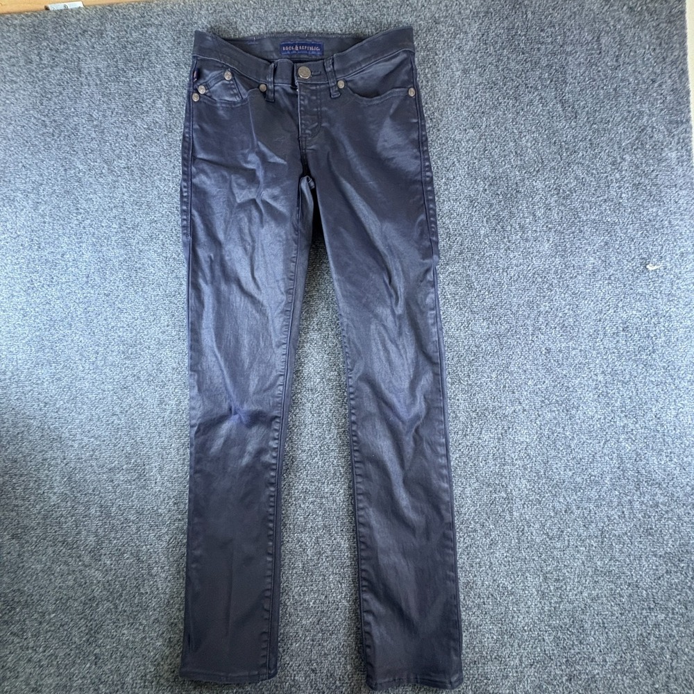 Rock & Republic Berlin Skinny Jeans Womens 28x30 Navy Denim Coated Mid Rise